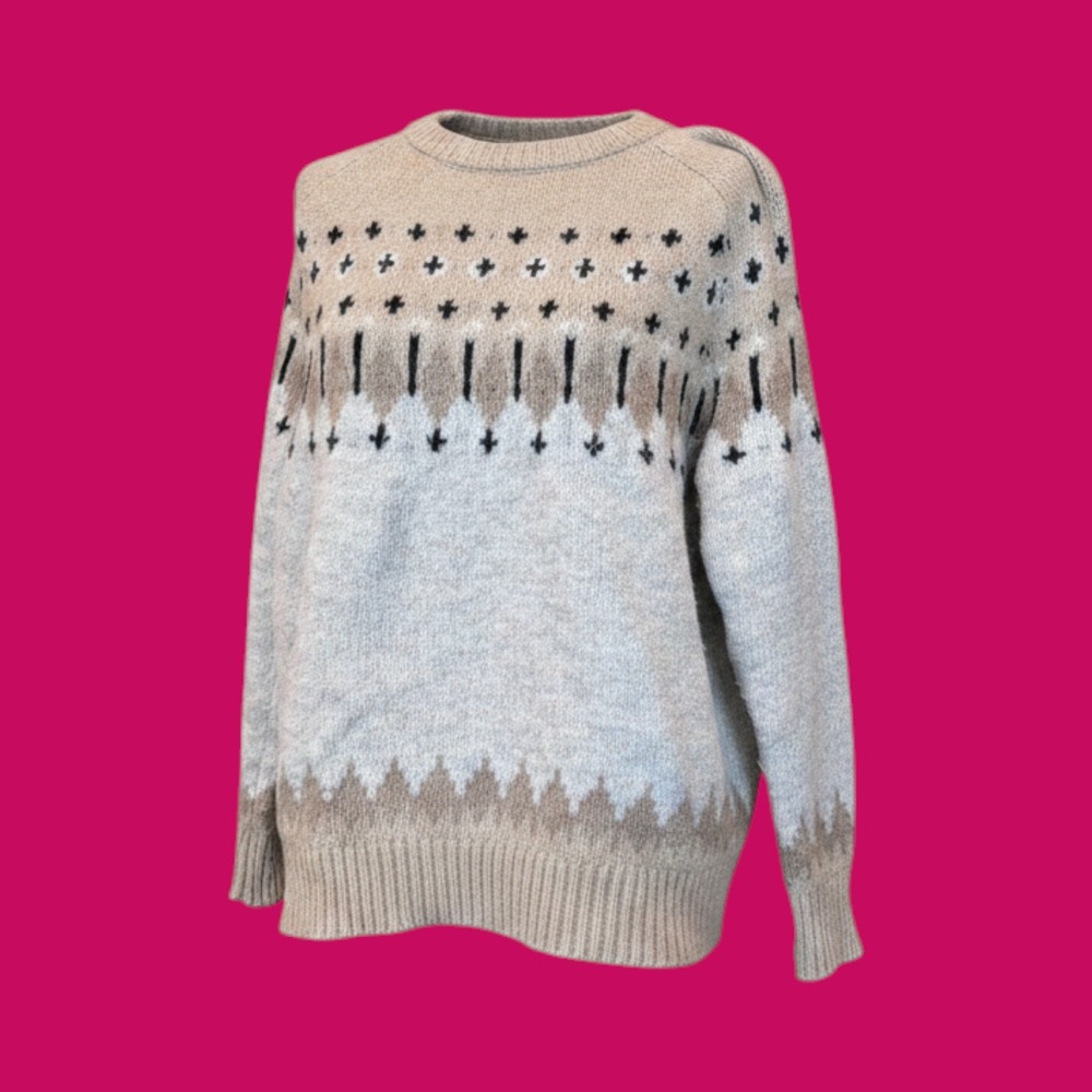 John Paul Richard Fair Isle Sweater Womens M Tan Excellent Winter Boho